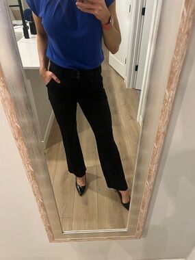 Black Flare Pants Women Size M High Waisted Stretch Flare Work Office Trousers